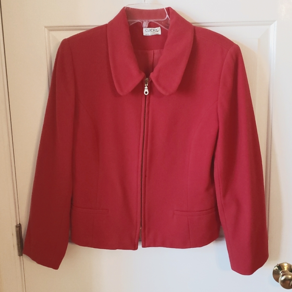 Clichy Petite Red Wool Zip-up Jacket Size: 10P